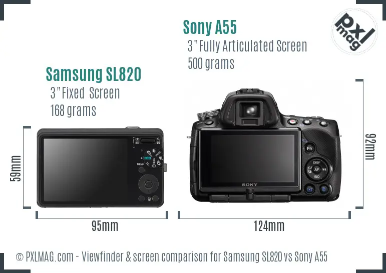 Samsung SL820 vs Sony A55 Screen and Viewfinder comparison