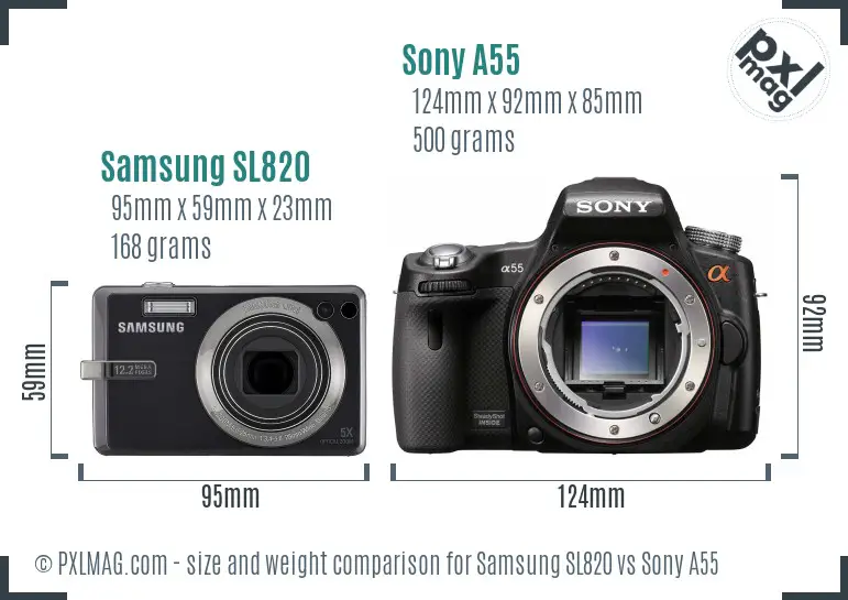 Samsung SL820 vs Sony A55 size comparison