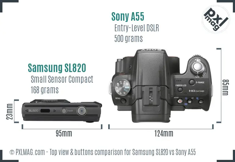 Samsung SL820 vs Sony A55 top view buttons comparison