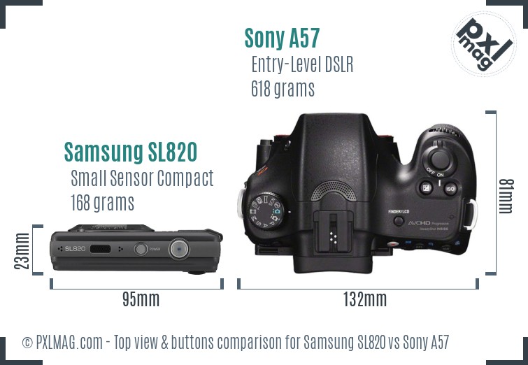 Samsung SL820 vs Sony A57 top view buttons comparison