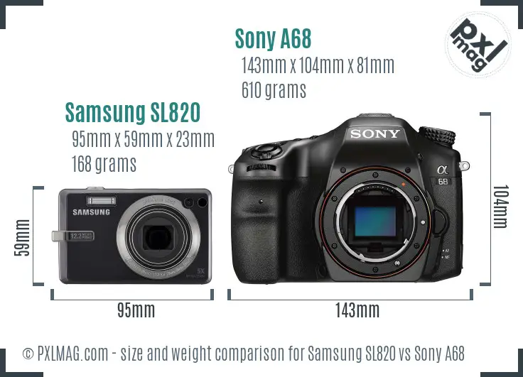 Samsung SL820 vs Sony A68 size comparison