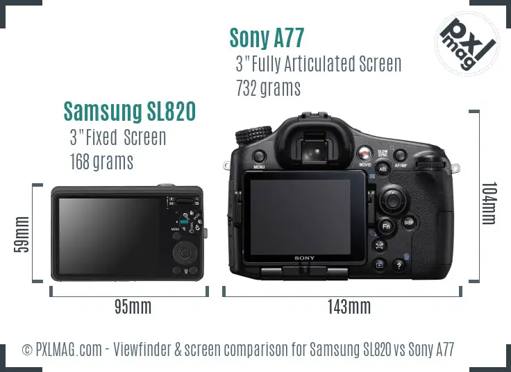 Samsung SL820 vs Sony A77 Screen and Viewfinder comparison