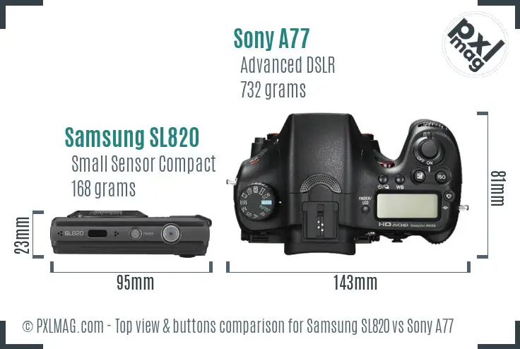 Samsung SL820 vs Sony A77 top view buttons comparison