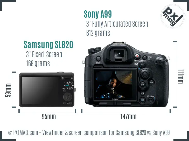 Samsung SL820 vs Sony A99 Screen and Viewfinder comparison