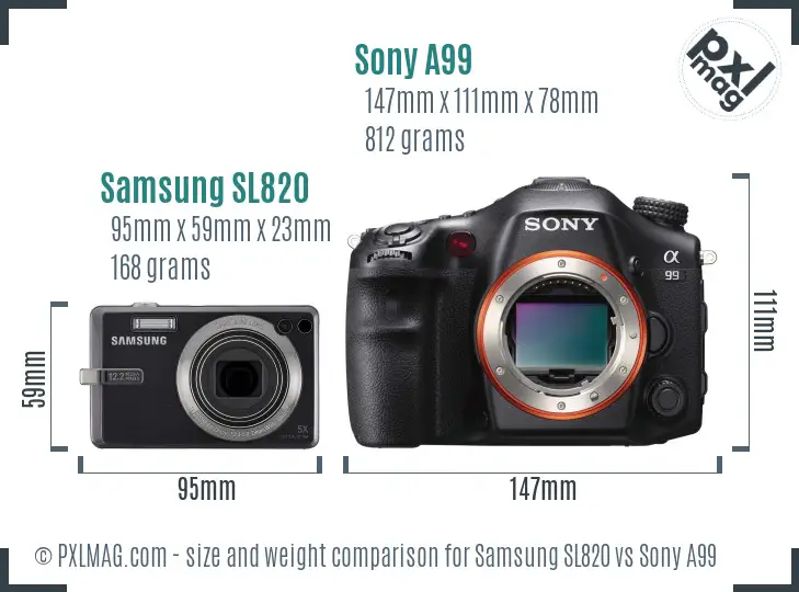 Samsung SL820 vs Sony A99 size comparison