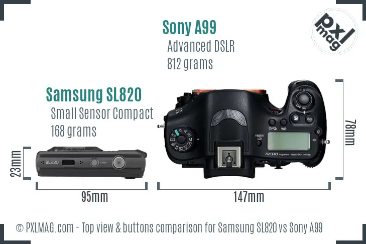 Samsung SL820 vs Sony A99 top view buttons comparison