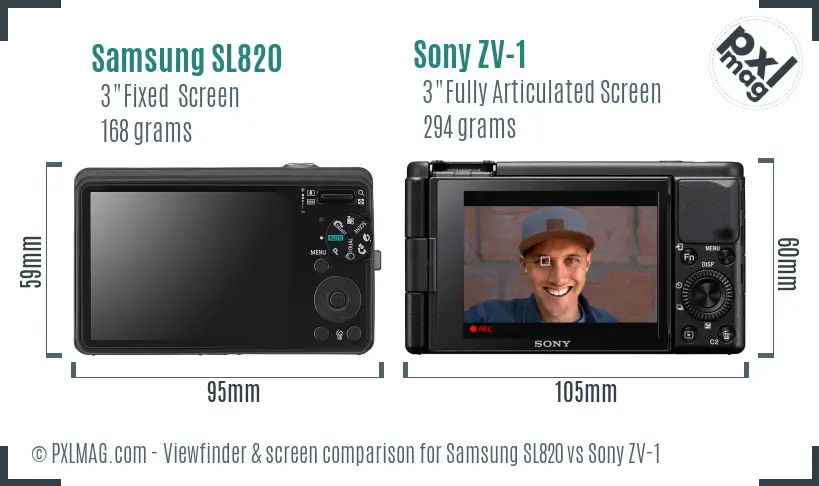 Samsung SL820 vs Sony ZV-1 Screen and Viewfinder comparison