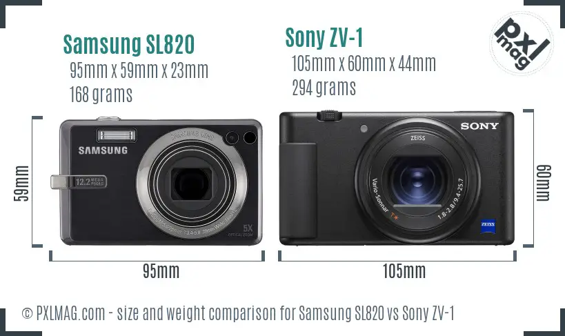 Samsung SL820 vs Sony ZV-1 size comparison