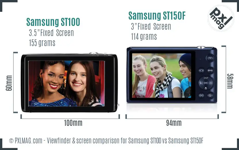 Samsung ST100 vs Samsung ST150F Screen and Viewfinder comparison