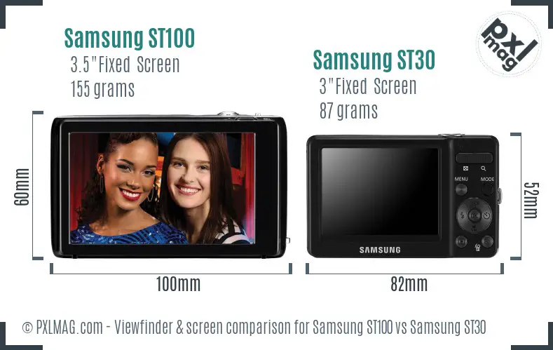 Samsung ST100 vs Samsung ST30 Screen and Viewfinder comparison