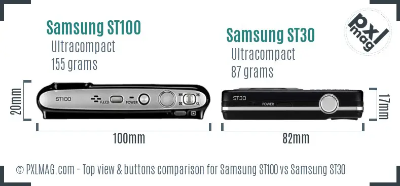 Samsung ST100 vs Samsung ST30 top view buttons comparison