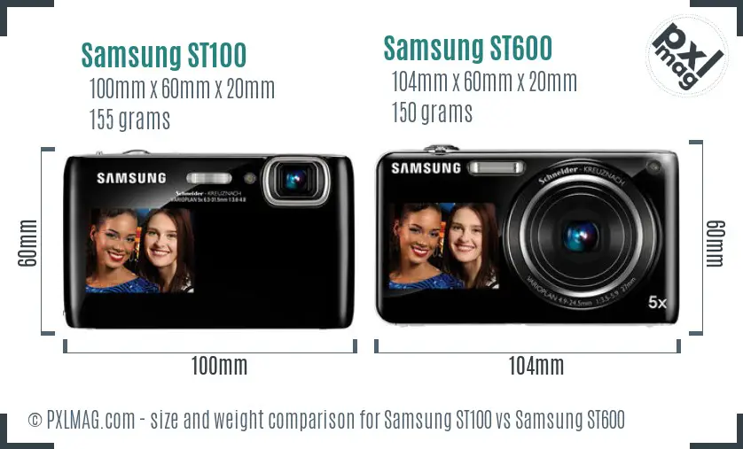 Samsung ST100 vs Samsung ST600 size comparison