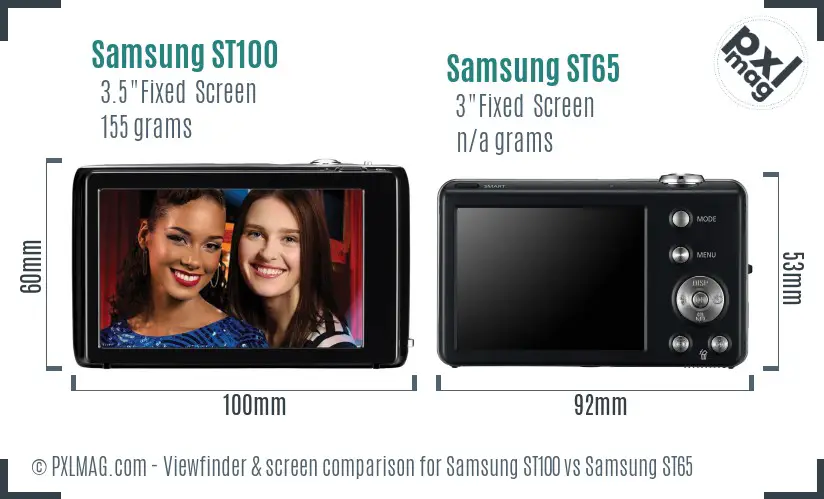 Samsung ST100 vs Samsung ST65 Screen and Viewfinder comparison
