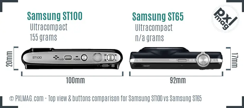 Samsung ST100 vs Samsung ST65 top view buttons comparison