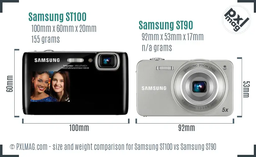 Samsung ST100 vs Samsung ST90 size comparison