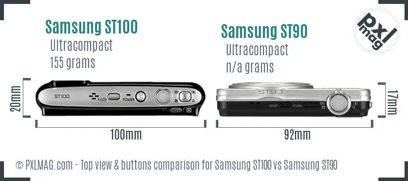 Samsung ST100 vs Samsung ST90 top view buttons comparison