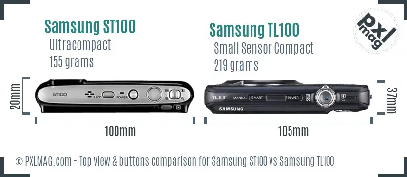 Samsung ST100 vs Samsung TL100 top view buttons comparison