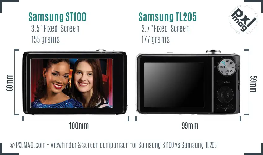 Samsung ST100 vs Samsung TL205 Screen and Viewfinder comparison