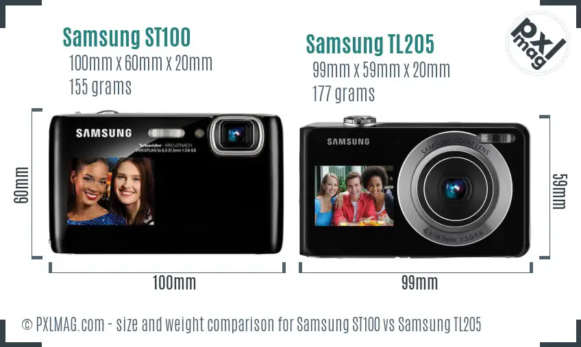 Samsung ST100 vs Samsung TL205 size comparison