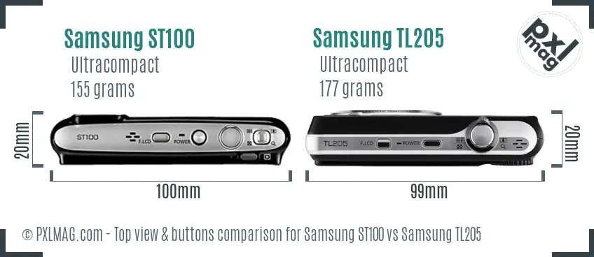 Samsung ST100 vs Samsung TL205 top view buttons comparison