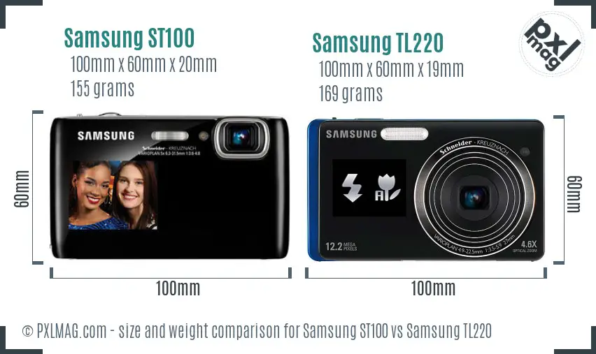 Samsung ST100 vs Samsung TL220 size comparison