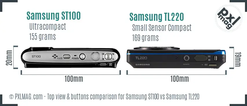 Samsung ST100 vs Samsung TL220 top view buttons comparison