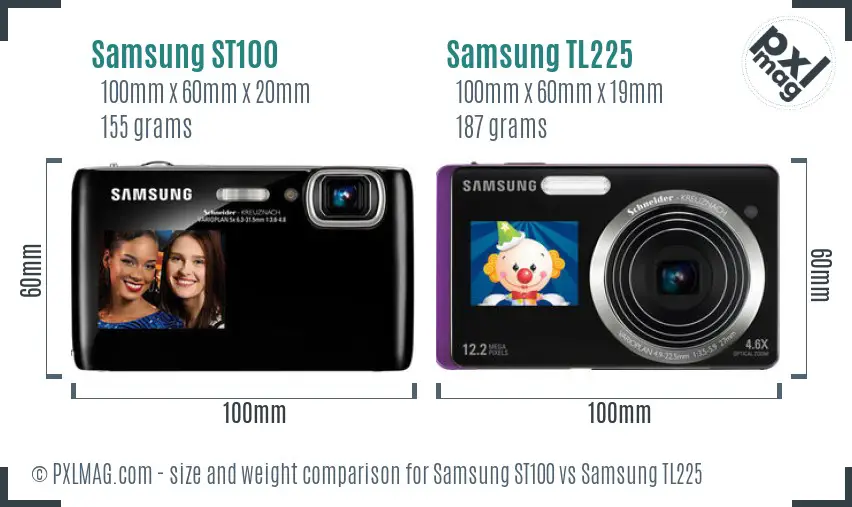Samsung ST100 vs Samsung TL225 size comparison