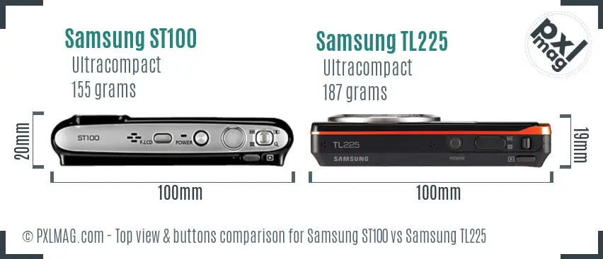 Samsung ST100 vs Samsung TL225 top view buttons comparison