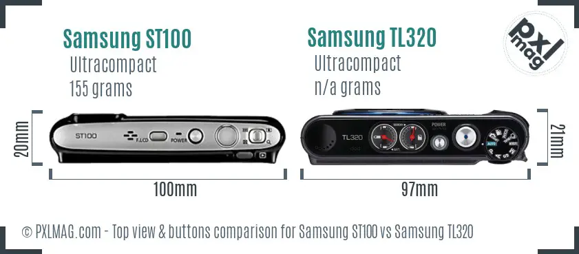 Samsung ST100 vs Samsung TL320 top view buttons comparison Samsung ST100 vs Samsung TL320 top view buttons comparison