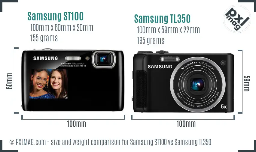 Samsung ST100 vs Samsung TL350 size comparison