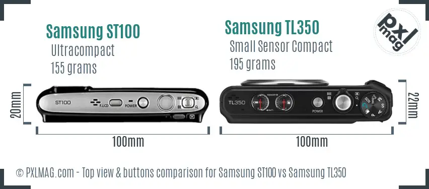 Samsung ST100 vs Samsung TL350 top view buttons comparison