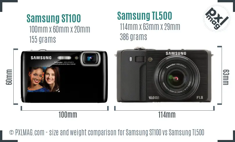 Samsung ST100 vs Samsung TL500 size comparison