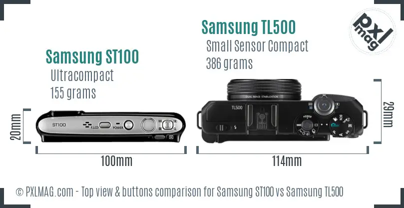 Samsung ST100 vs Samsung TL500 top view buttons comparison