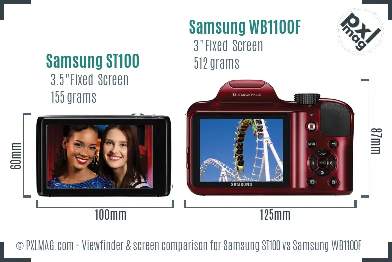 Samsung ST100 vs Samsung WB1100F Screen and Viewfinder comparison