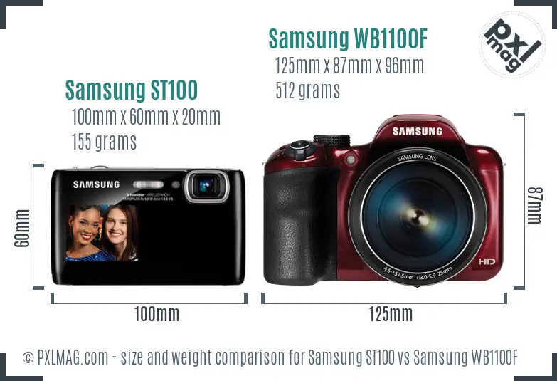 Samsung ST100 vs Samsung WB1100F size comparison