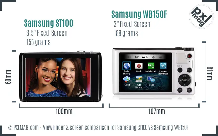 Samsung ST100 vs Samsung WB150F Screen and Viewfinder comparison