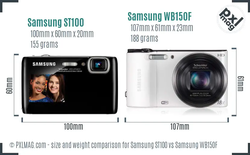 Samsung ST100 vs Samsung WB150F size comparison