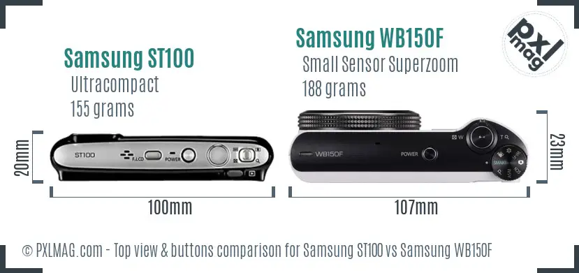 Samsung ST100 vs Samsung WB150F top view buttons comparison