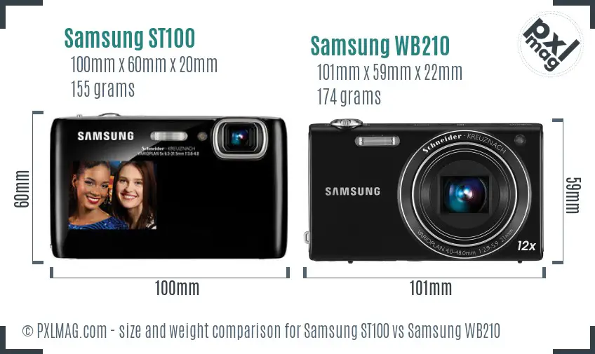 Samsung ST100 vs Samsung WB210 size comparison
