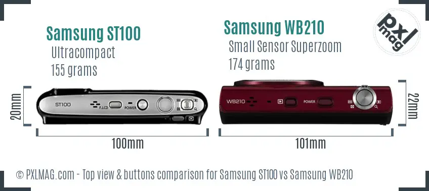 Samsung ST100 vs Samsung WB210 top view buttons comparison
