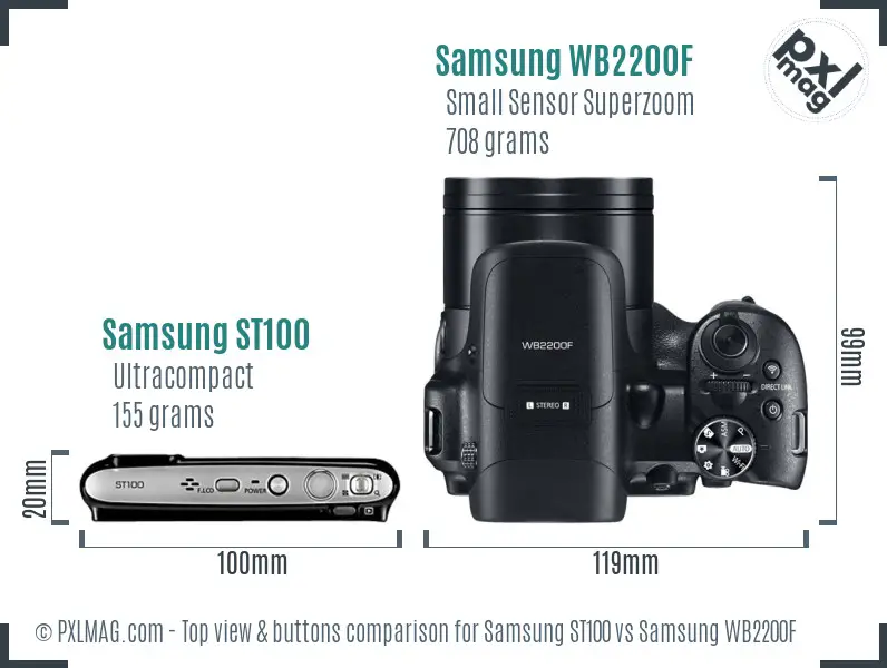 Samsung ST100 vs Samsung WB2200F top view buttons comparison