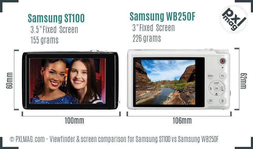 Samsung ST100 vs Samsung WB250F Screen and Viewfinder comparison