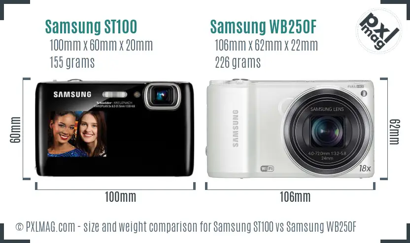 Samsung ST100 vs Samsung WB250F size comparison