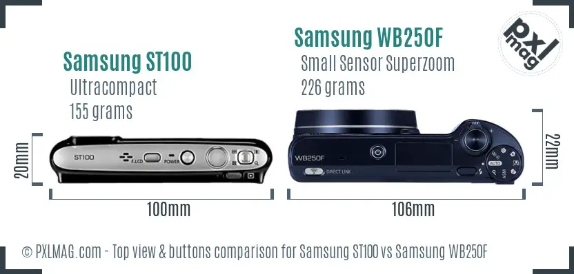 Samsung ST100 vs Samsung WB250F top view buttons comparison