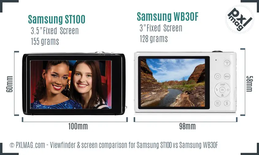Samsung ST100 vs Samsung WB30F Screen and Viewfinder comparison