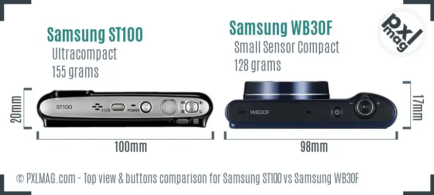Samsung ST100 vs Samsung WB30F top view buttons comparison
