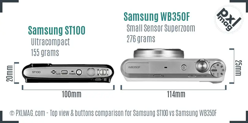 Samsung ST100 vs Samsung WB350F top view buttons comparison