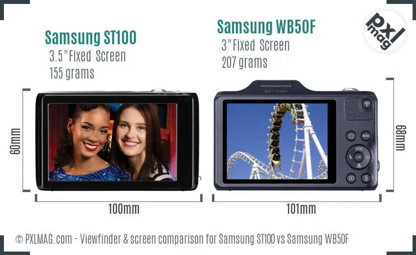 Samsung ST100 vs Samsung WB50F Screen and Viewfinder comparison