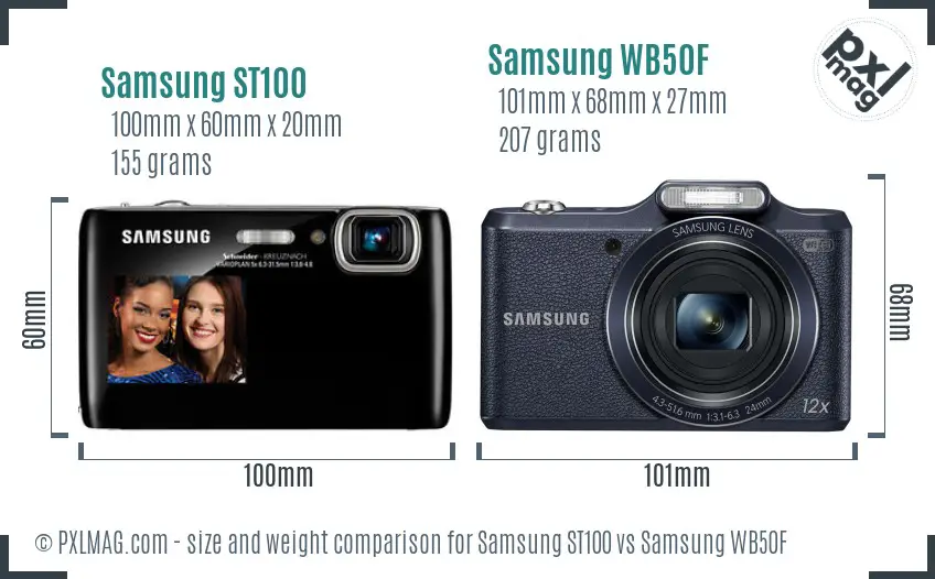 Samsung ST100 vs Samsung WB50F size comparison