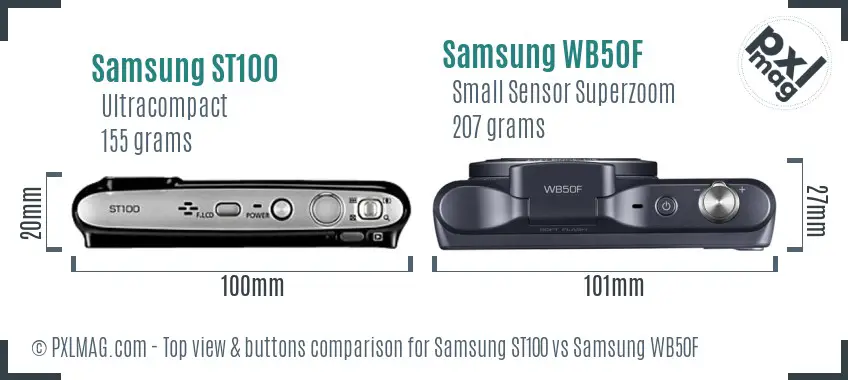 Samsung ST100 vs Samsung WB50F top view buttons comparison